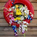 Wild turkeys enjoying a garden feast, including fresh vegetables